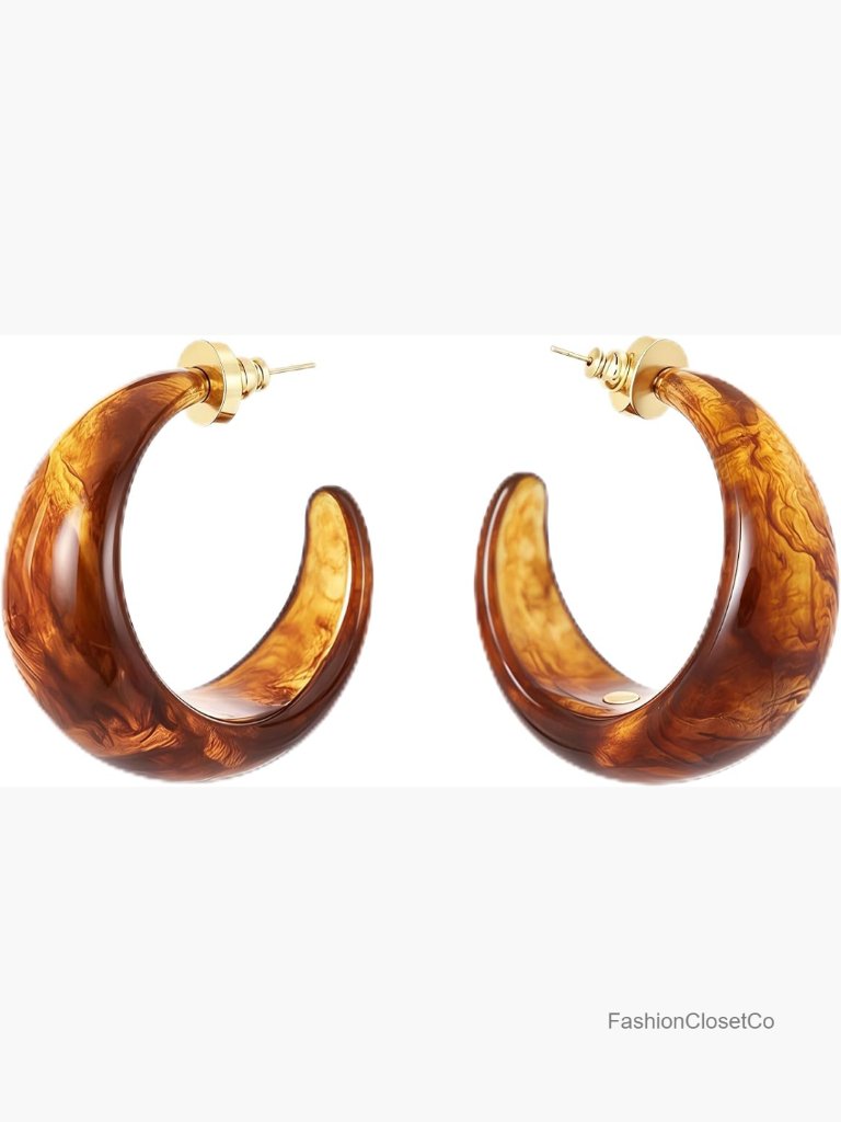 Vintage Resin Chunky C Hoop Earrings Minimalist Lightweight Hypoallergenic